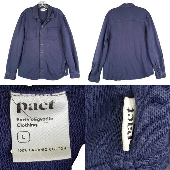 Pact Shirt Button Up Snap Long Sleeve Men’s Large L Navy Blue Organic Cotton LS - Picture 1 of 10